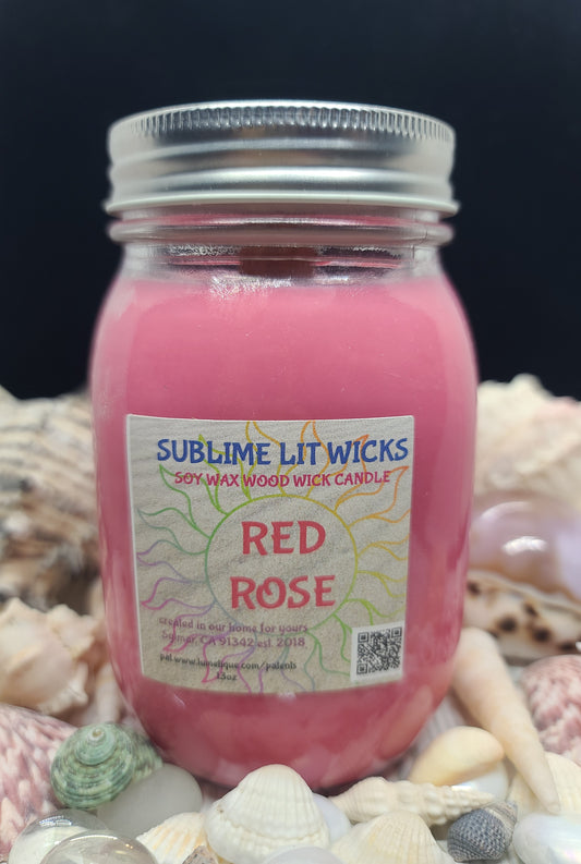 RED ROSE CANDLE 16OZ MASON JAR